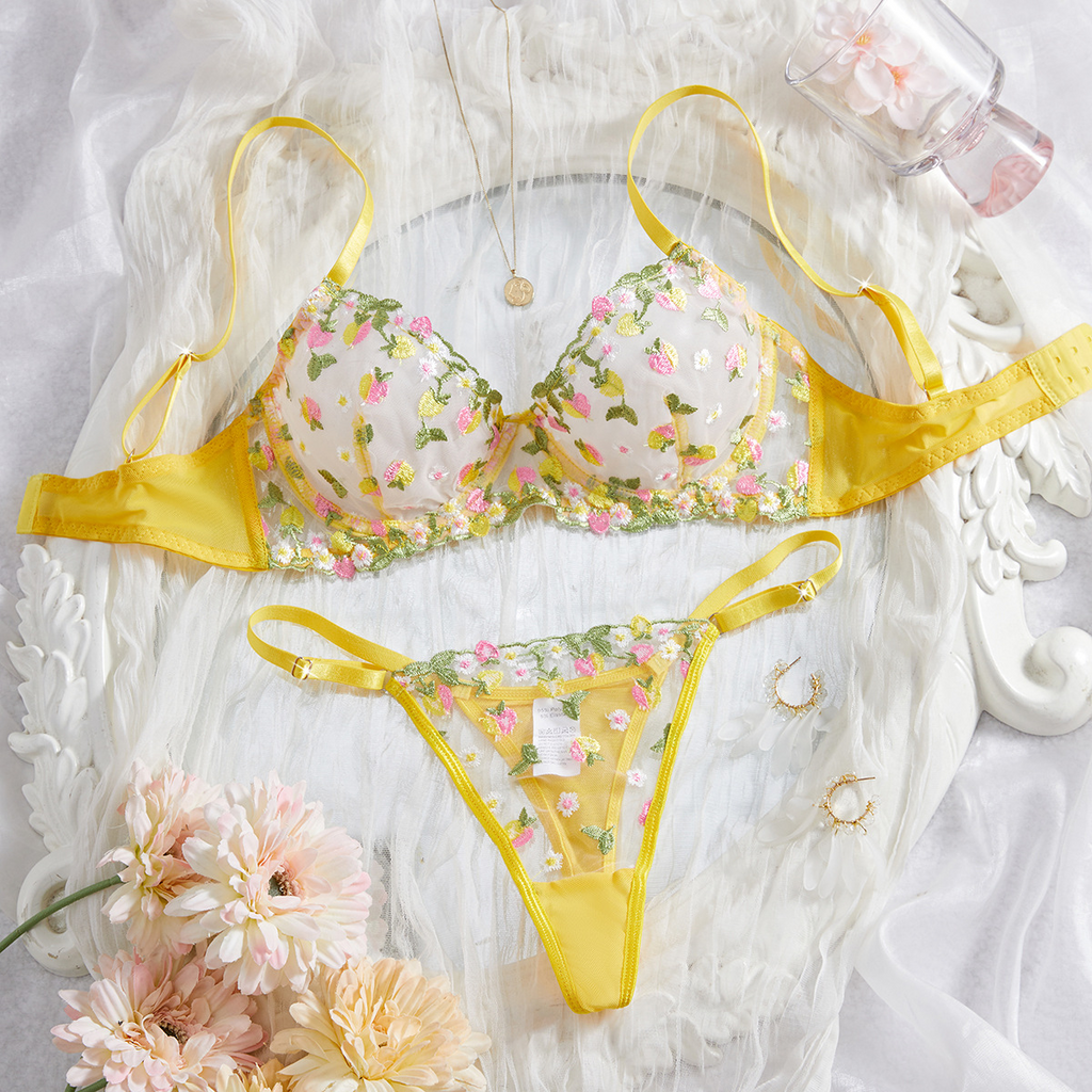 Everyday Floral Bralette Set - Sheer Mesh with Light Underwire, Comfortable Push Up, Sexy But Wearable All Day