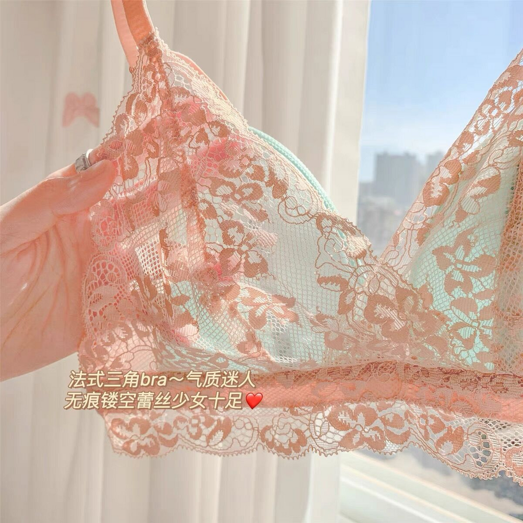 French Style Wireless Bra - Ultra Thin Summer Bralette, Triangle Cup Push Up, No Underwire Comfort Lingerie