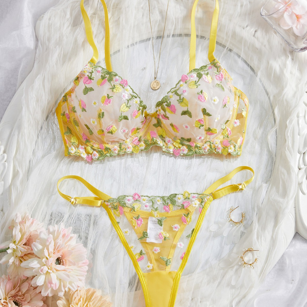 Everyday Floral Bralette Set - Sheer Mesh with Light Underwire, Comfortable Push Up, Sexy But Wearable All Day