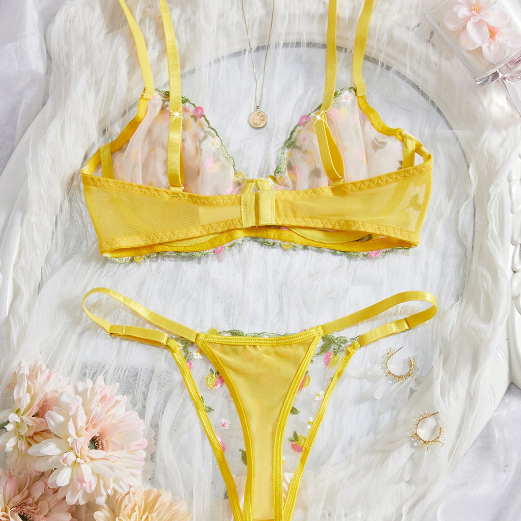 Everyday Floral Bralette Set - Sheer Mesh with Light Underwire, Comfortable Push Up, Sexy But Wearable All Day