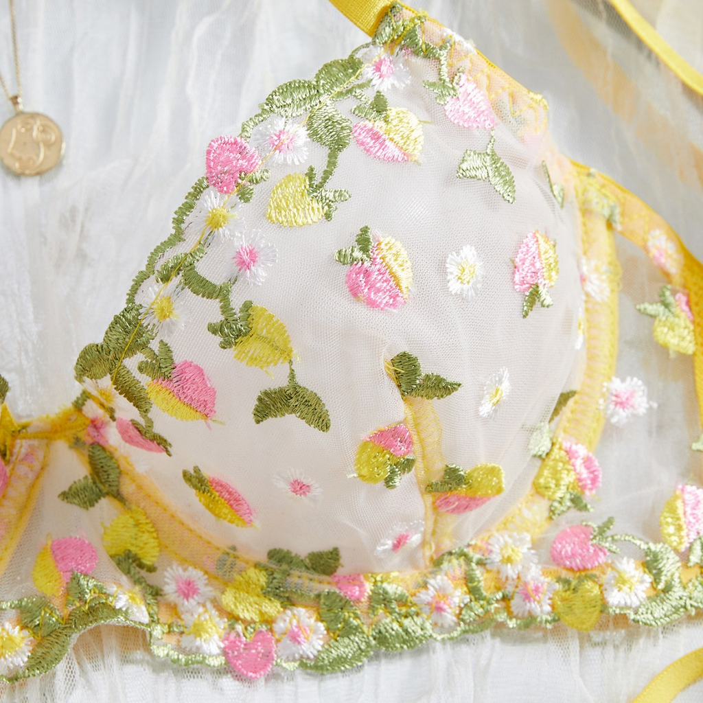 Everyday Floral Bralette Set - Sheer Mesh with Light Underwire, Comfortable Push Up, Sexy But Wearable All Day