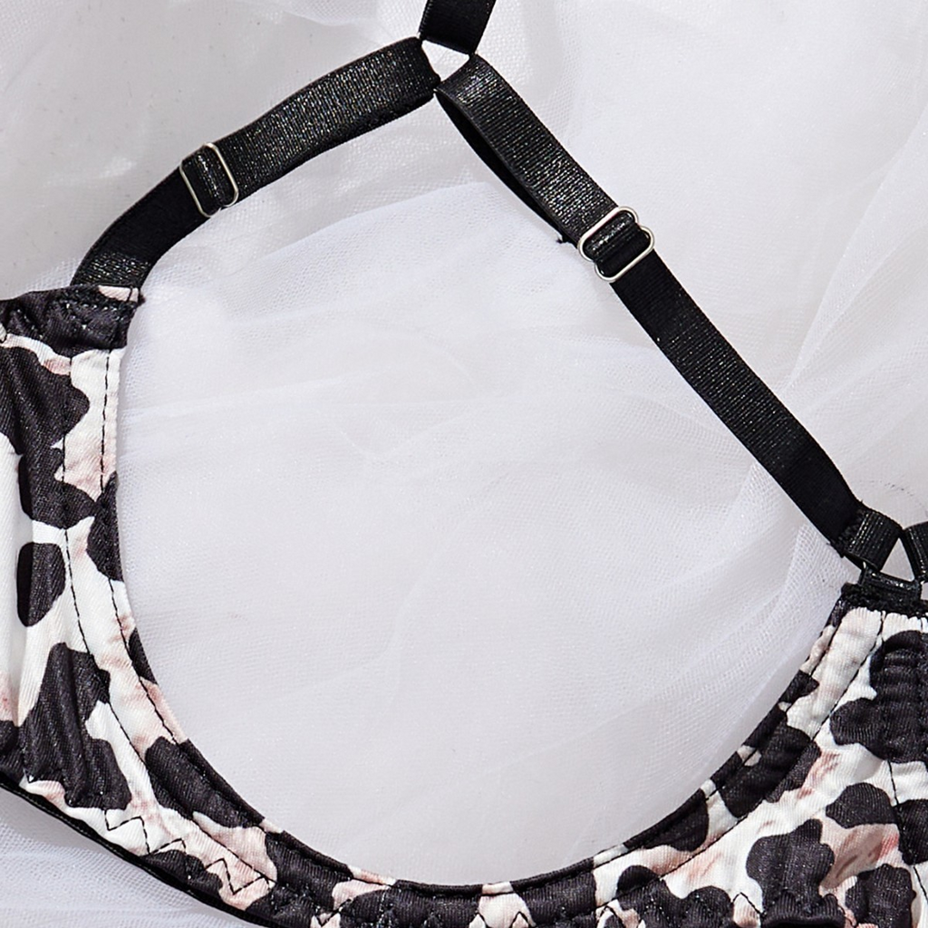 Sexy Leopard Lingerie - Mesh Openwork Bra Set, Crisscross Strap Design, Breathable Party Wear