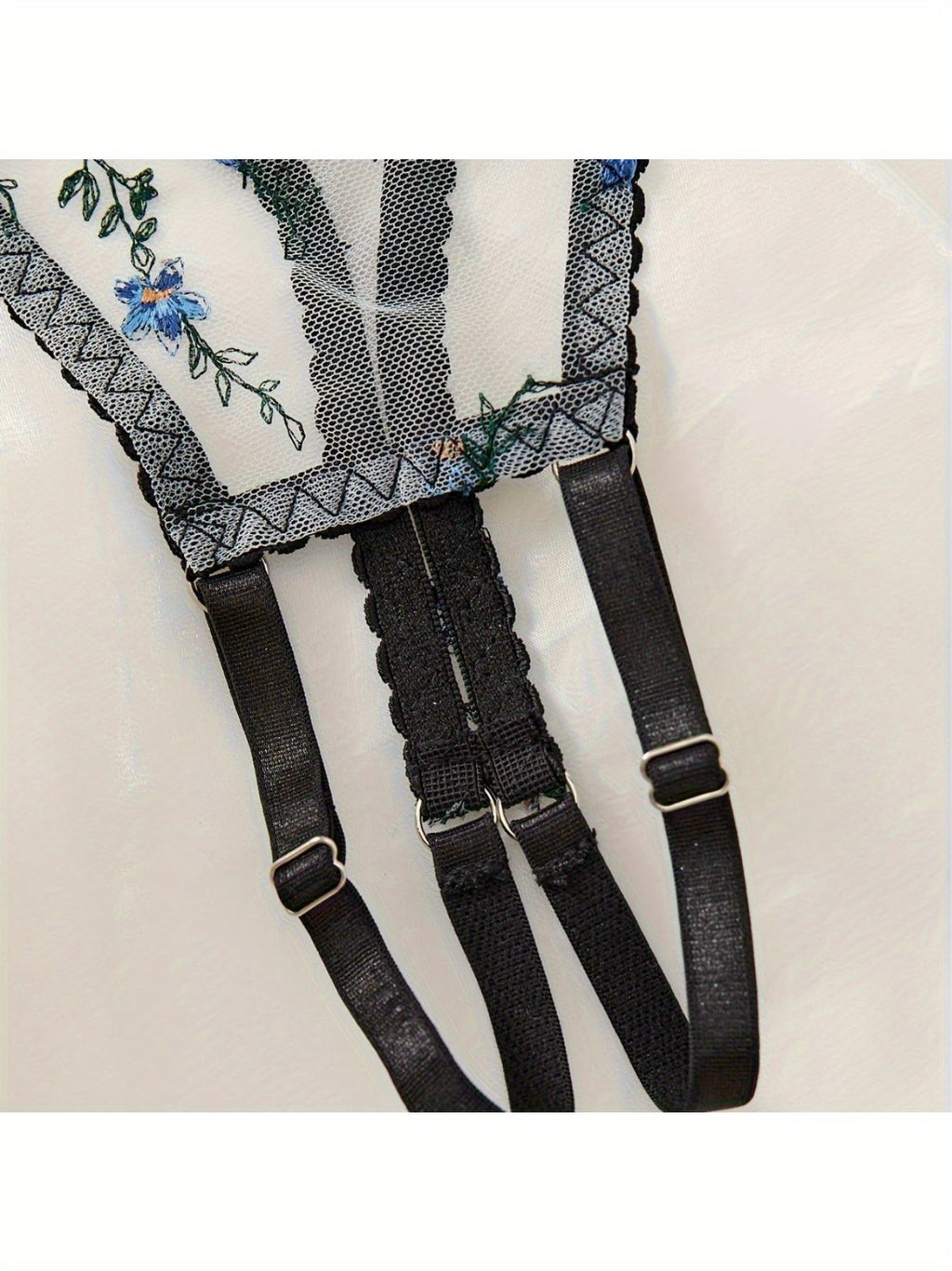 Sexy Sheer Embroidered Lingerie Set Hollow Out, Open Crotch, Adjustable Straps, Tempting Mesh Babydoll for Women