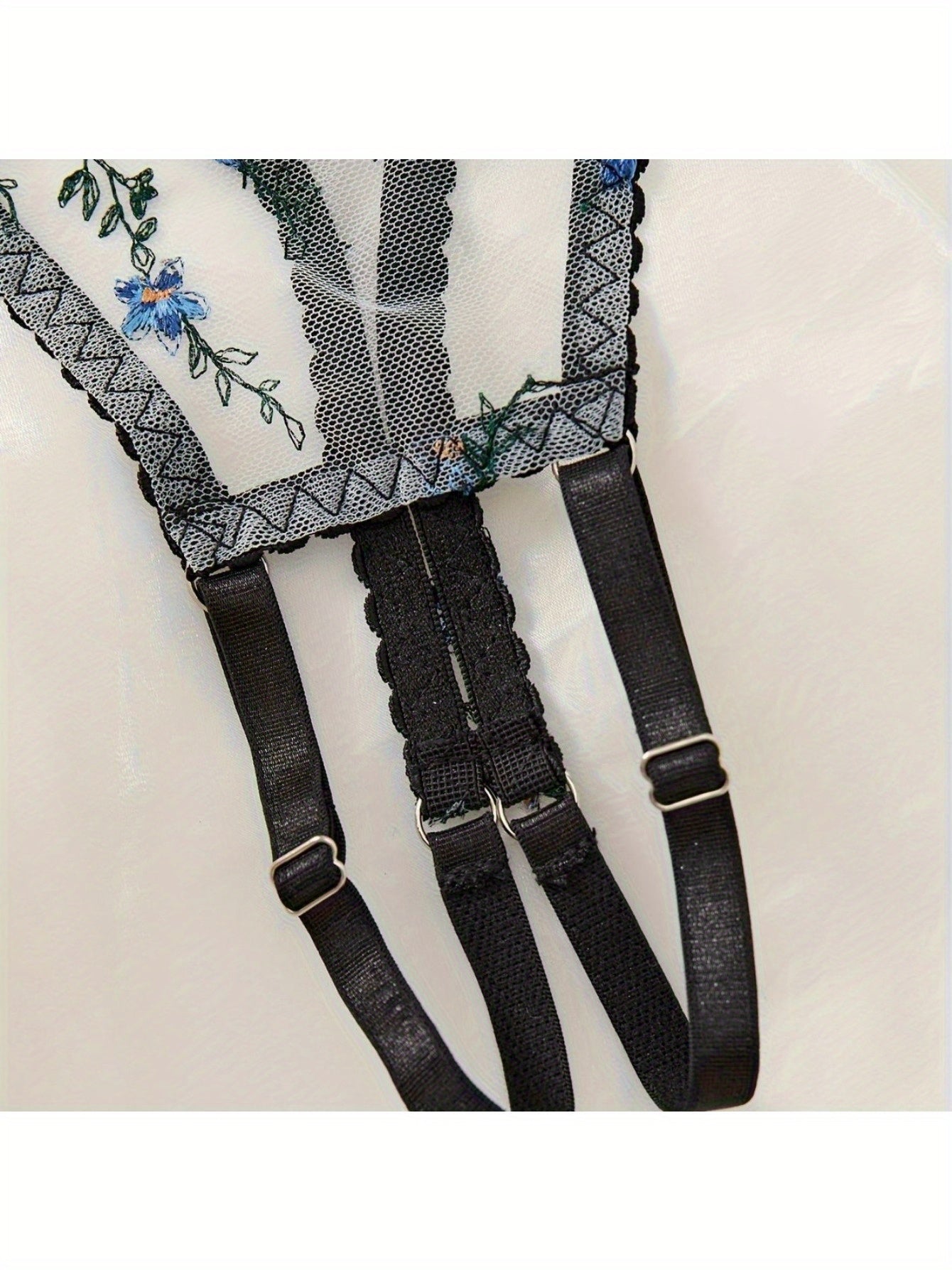 Sexy Sheer Embroidered Lingerie Set Hollow Out, Open Crotch, Adjustable Straps, Tempting Mesh Babydoll for Women