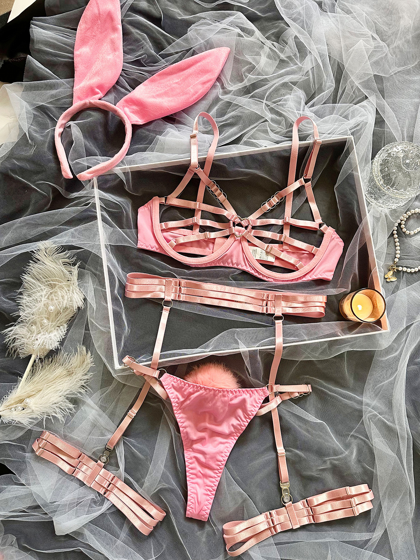 Hot Sexy Hollow-Out Bunny Lingerie Se 5-Piece Role Play Costume for Bold Women