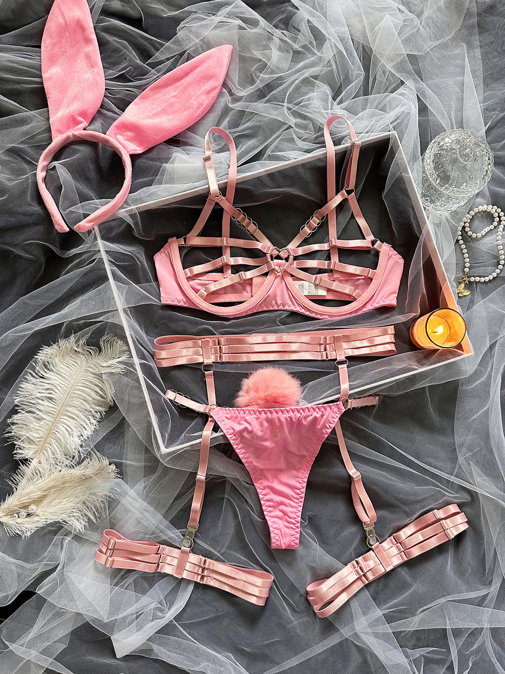 Hot Sexy Hollow-Out Bunny Lingerie Se 5-Piece Role Play Costume for Bold Women