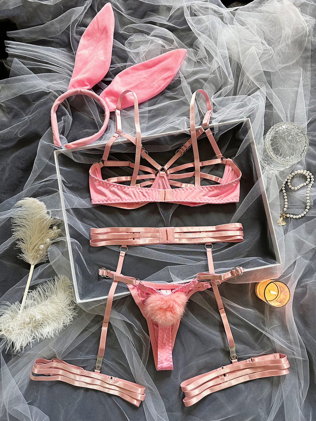 Hot Sexy Hollow-Out Bunny Lingerie Se 5-Piece Role Play Costume for Bold Women