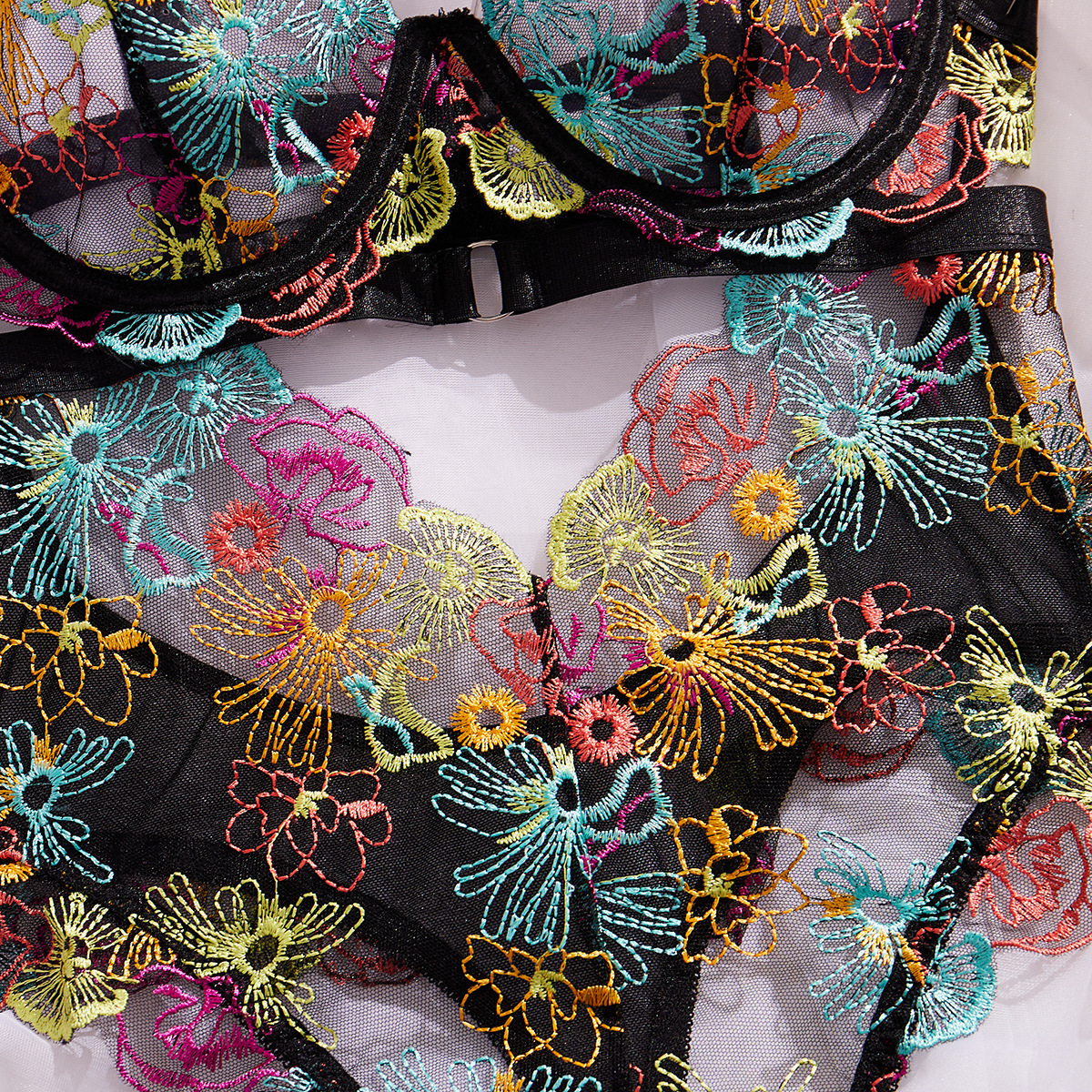 High-end Color Embroidered Sexy Lace Underwire Push-up Waist-Shaping Sheer Slimming Erotic Bodysuit