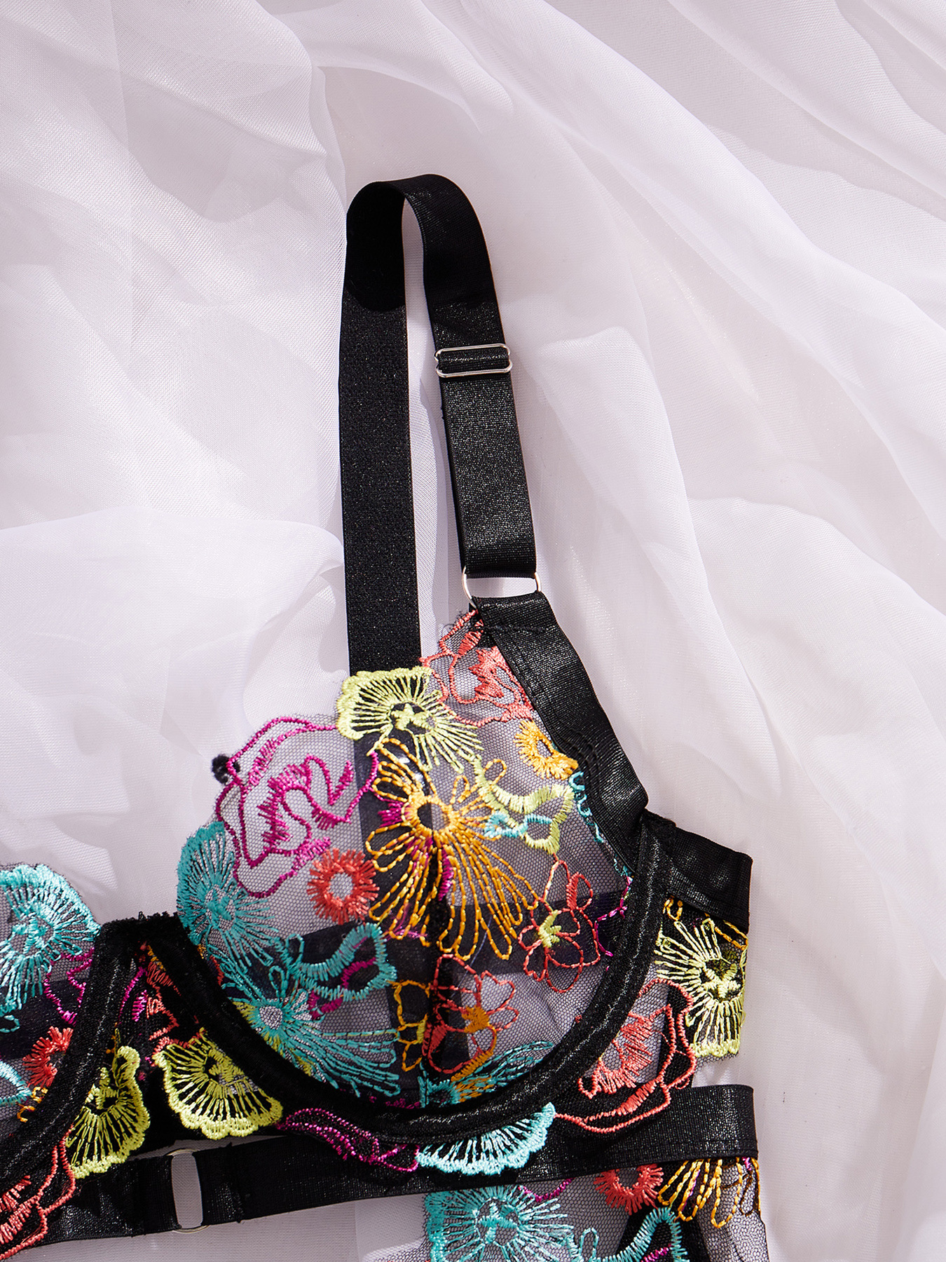 High-end Color Embroidered Sexy Lace Underwire Push-up Waist-Shaping Sheer Slimming Erotic Bodysuit