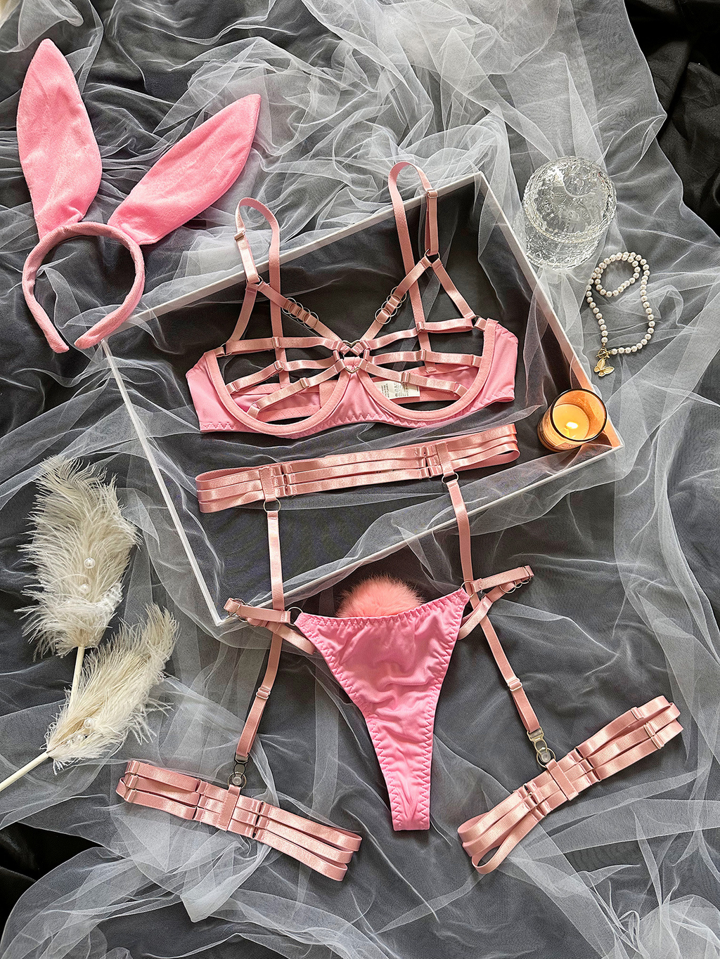 Hot Sexy Hollow-Out Bunny Lingerie Se 5-Piece Role Play Costume for Bold Women