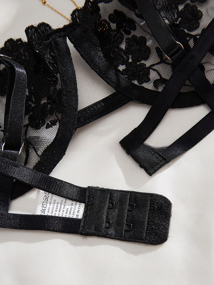 Sexy Sheer Lace Lingerie Set for Women – Tempting Transparent Bra & Panty Uniform with Push-Up Support, Flirty See-Through Design