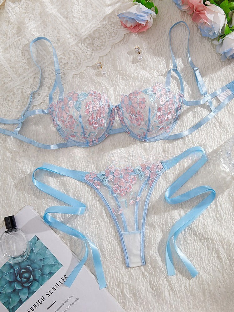 Sexy Sheer Lace Lingerie Set for Women – Tempting Transparent Bra & Panty Uniform with Push-Up Support, Flirty See-Through Design