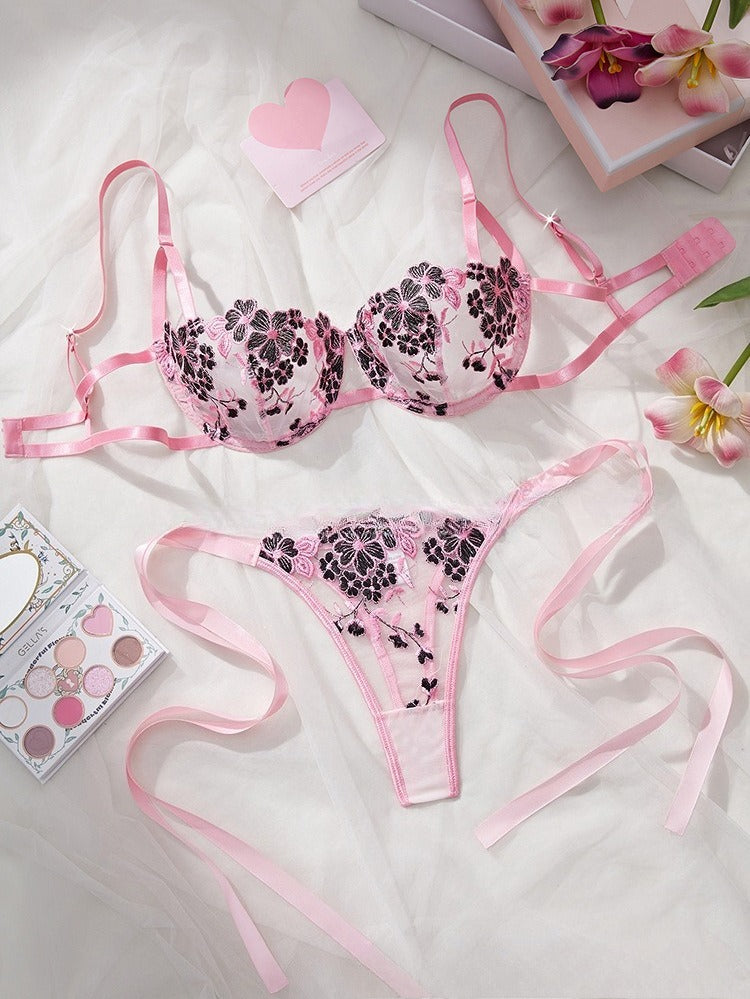 Sexy Sheer Lace Lingerie Set for Women – Tempting Transparent Bra & Panty Uniform with Push-Up Support, Flirty See-Through Design