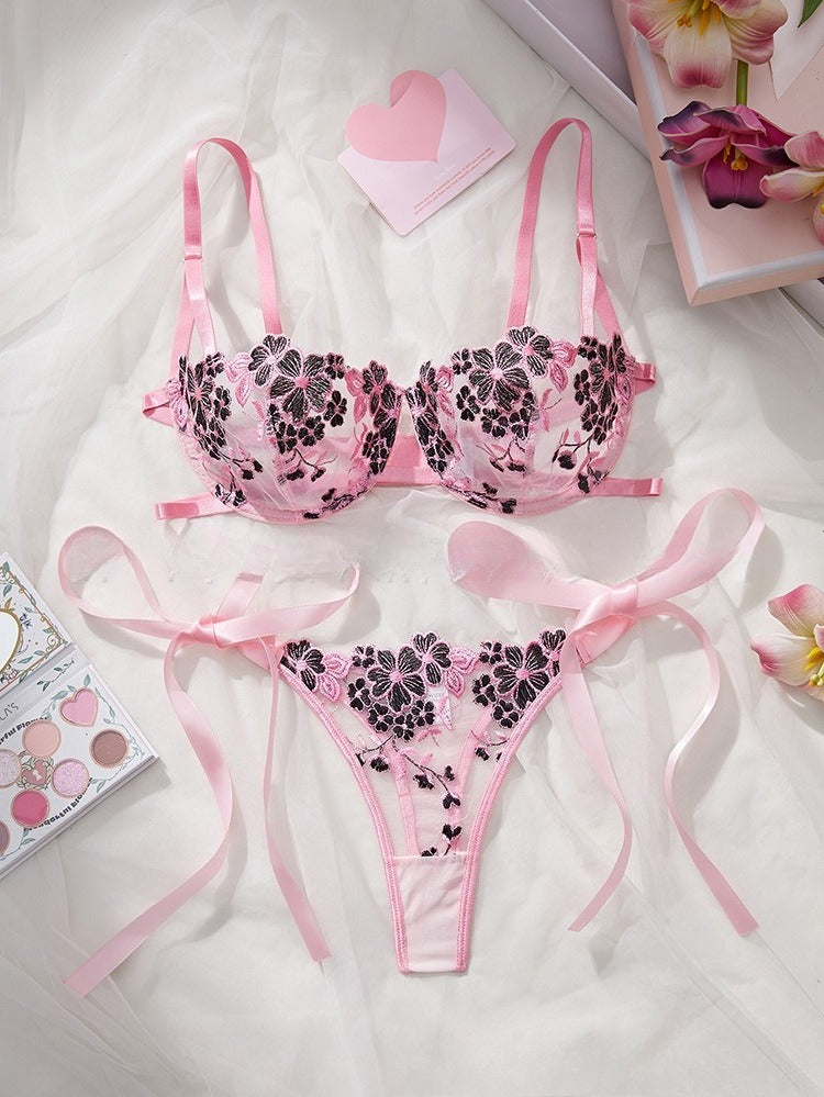 Sexy Sheer Lace Lingerie Set for Women – Tempting Transparent Bra & Panty Uniform with Push-Up Support, Flirty See-Through Design