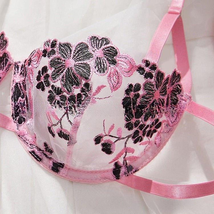 Sexy Sheer Lace Lingerie Set for Women – Tempting Transparent Bra & Panty Uniform with Push-Up Support, Flirty See-Through Design