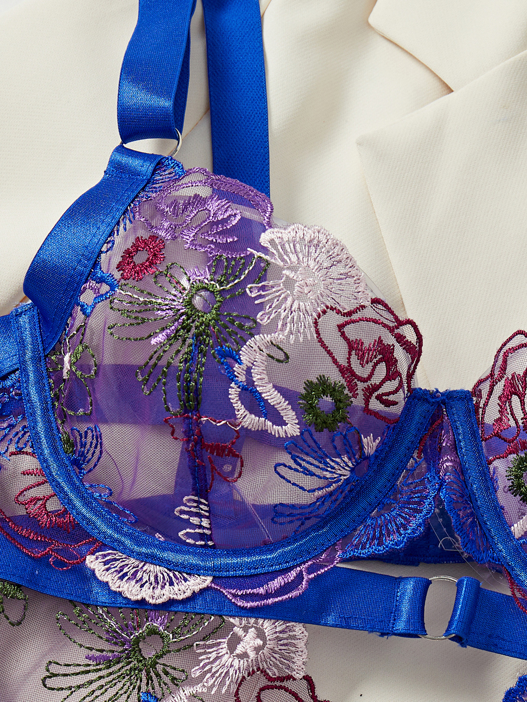 High-end Color Embroidered Sexy Lace Underwire Push-up Waist-Shaping Sheer Slimming Erotic Bodysuit