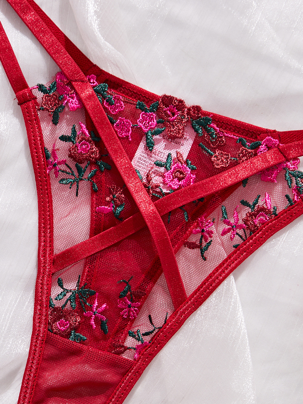 Floral Lace Lingerie Set - Sheer Mesh Bra & G-String with Adjustable Straps 3D Romantic Embroidery, Ultra Soft 4-Way Stretch Fabric, No-Ride Comfort for All Day Wear