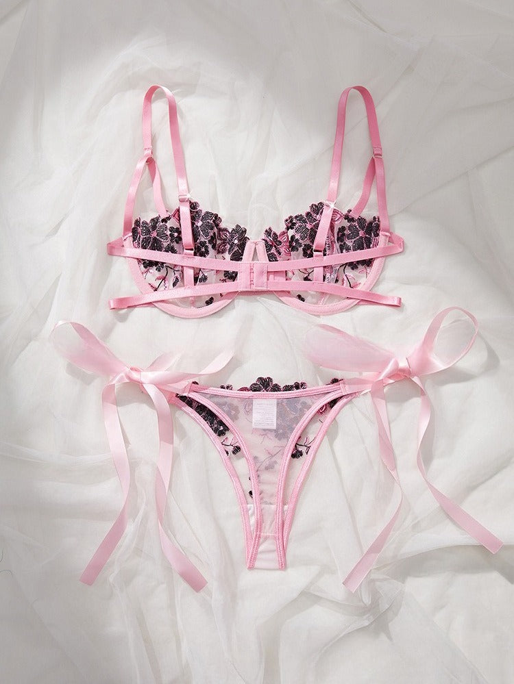 Sexy Sheer Lace Lingerie Set for Women – Tempting Transparent Bra & Panty Uniform with Push-Up Support, Flirty See-Through Design