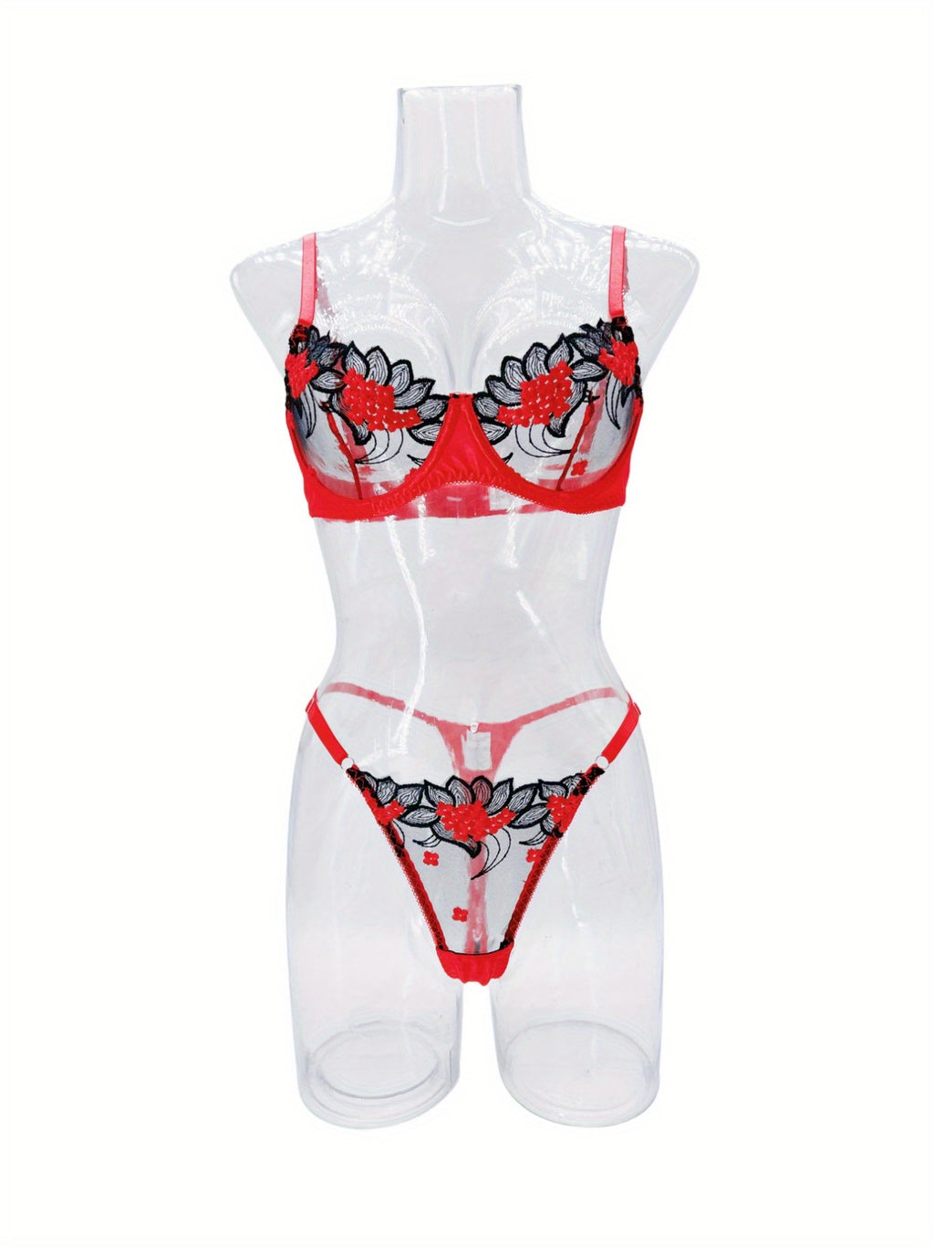 Valentine's Day Lingerie Set - Sheer Mesh Bra & G-String with Adjustable Straps, Sexy See-Through Teddy, Romantic Gift for Her, Soft Stretchy Fabric, Comfortable All Day Wear