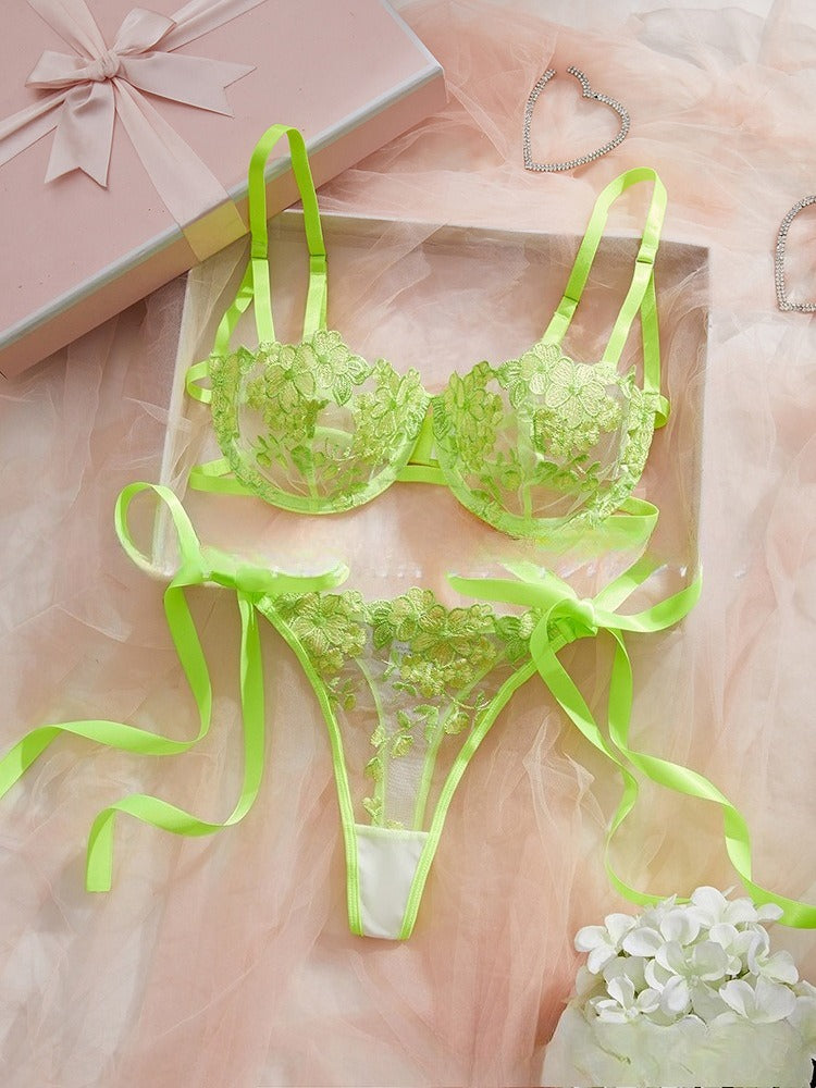 Sexy Sheer Lace Lingerie Set for Women – Tempting Transparent Bra & Panty Uniform with Push-Up Support, Flirty See-Through Design