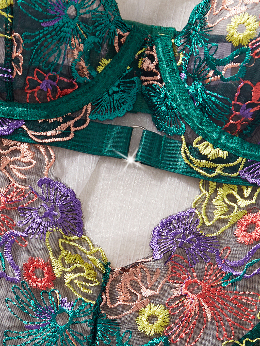 High-end Color Embroidered Sexy Lace Underwire Push-up Waist-Shaping Sheer Slimming Erotic Bodysuit