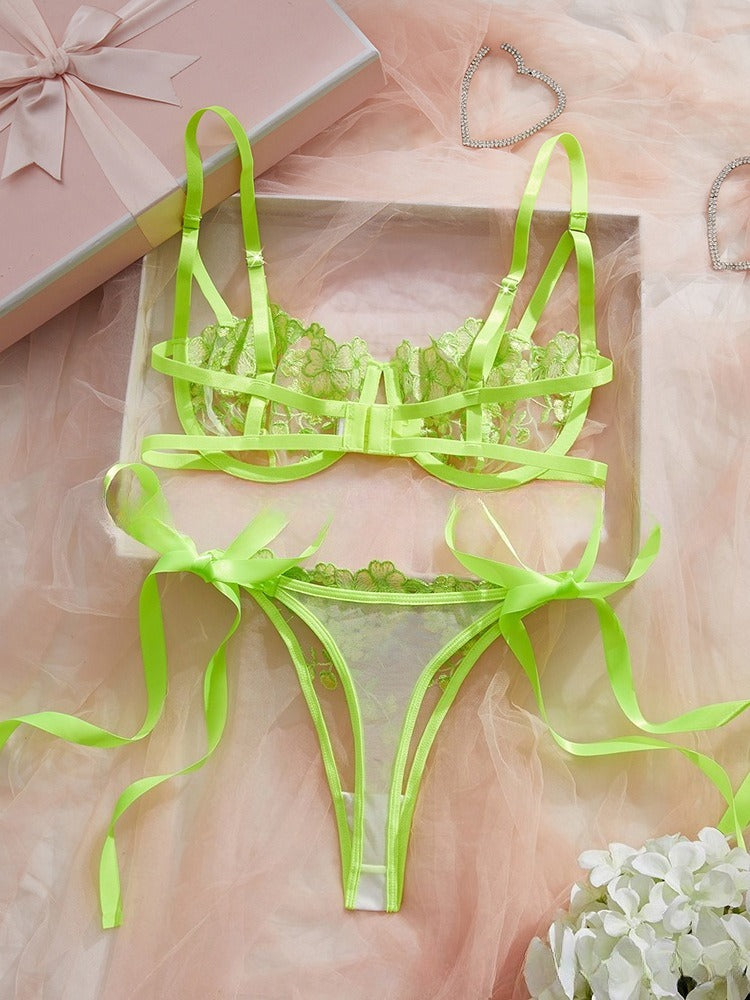 Sexy Sheer Lace Lingerie Set for Women – Tempting Transparent Bra & Panty Uniform with Push-Up Support, Flirty See-Through Design