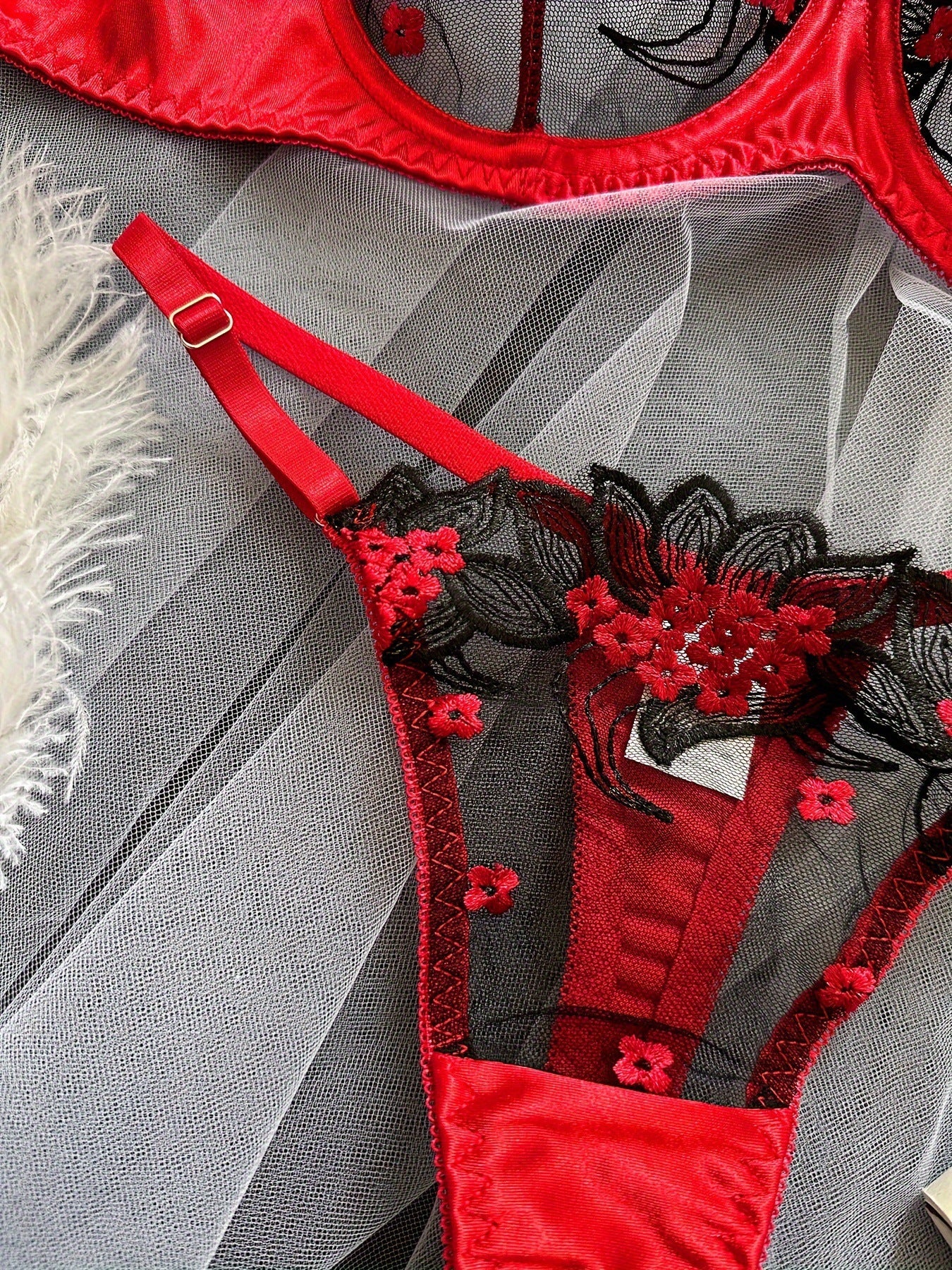 Valentine's Day Lingerie Set - Sheer Mesh Bra & G-String with Adjustable Straps, Sexy See-Through Teddy, Romantic Gift for Her, Soft Stretchy Fabric, Comfortable All Day Wear