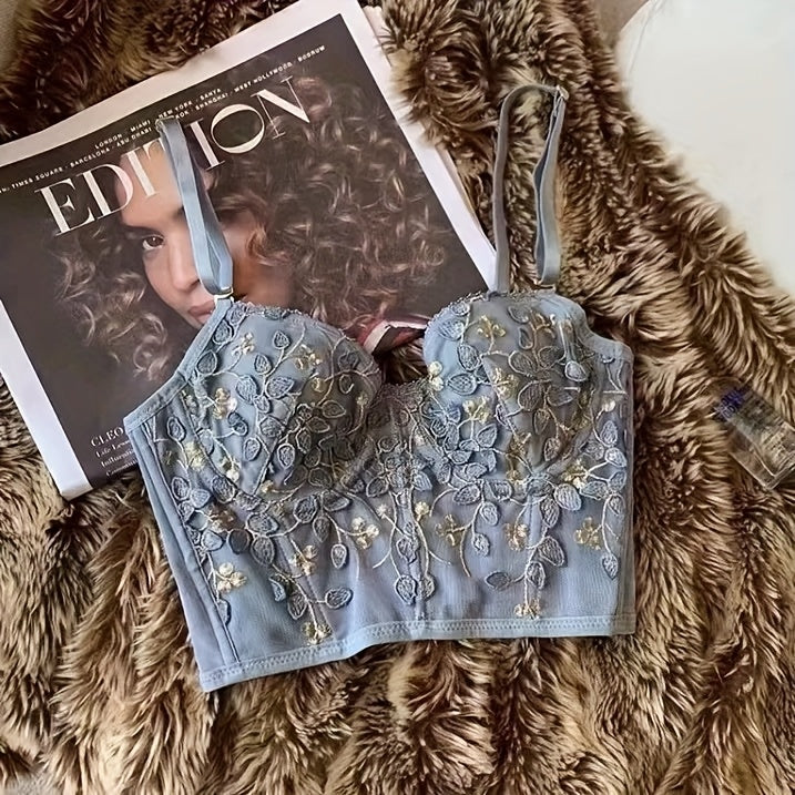 French Lace Bra-PushUp & Anti-Sagging, Tummy Control Underwire Bustier, Adjustable Straps Romantic Lingerie