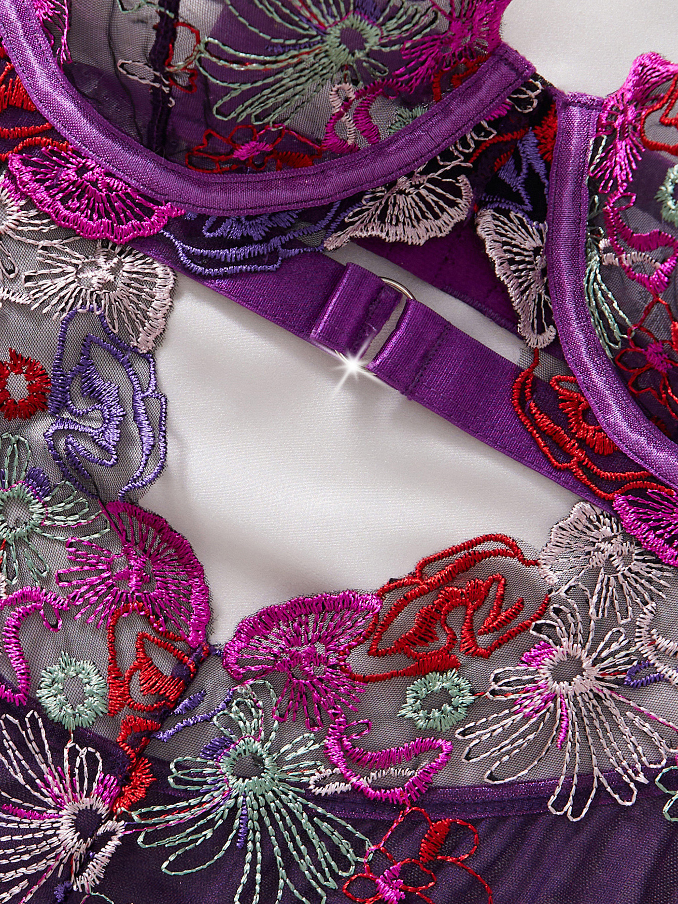 High-end Color Embroidered Sexy Lace Underwire Push-up Waist-Shaping Sheer Slimming Erotic Bodysuit