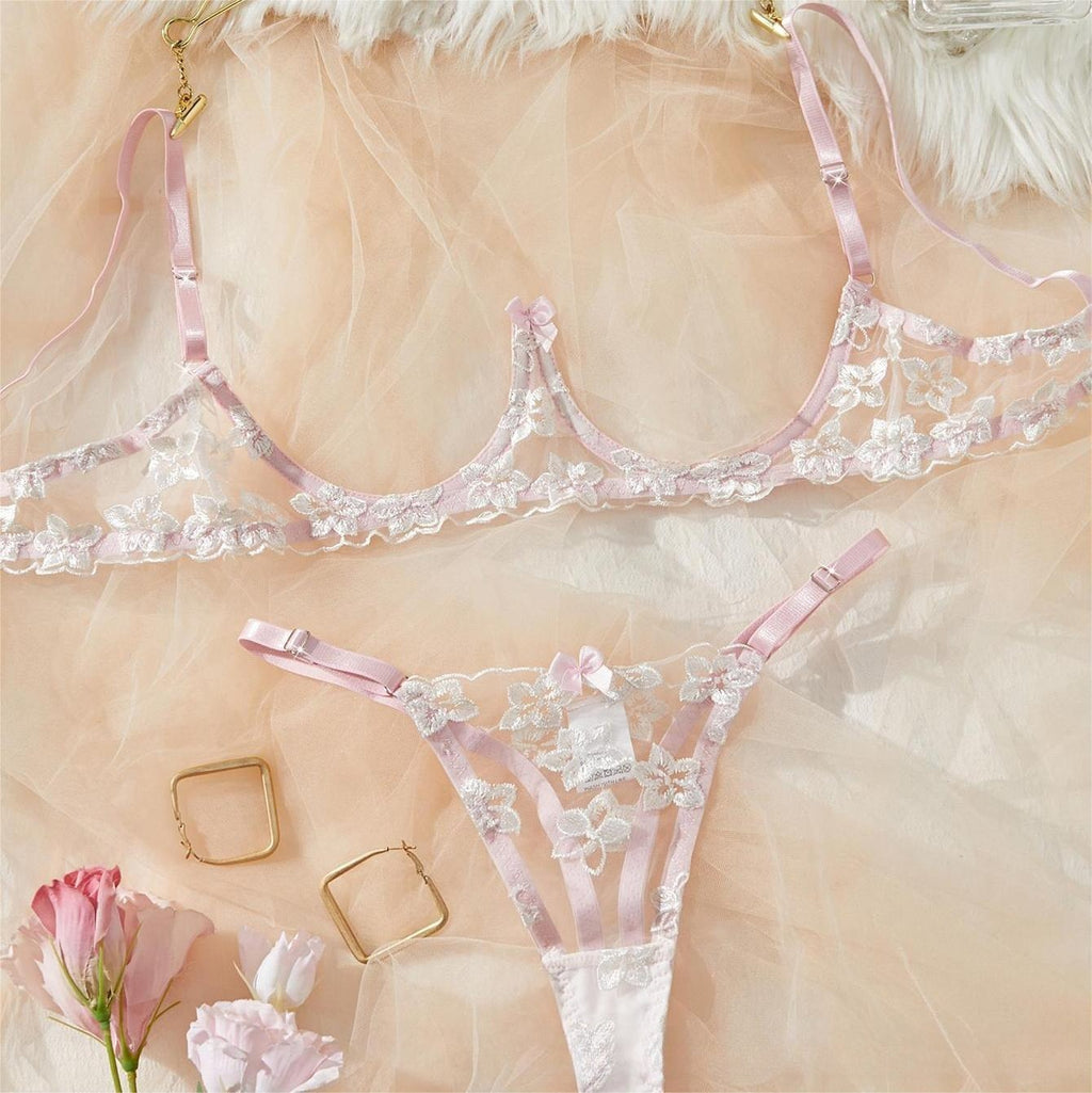 Hot INS Trend French Lace Embroidery Lingerie Set Half Cup Sexy Bra & Panty Set