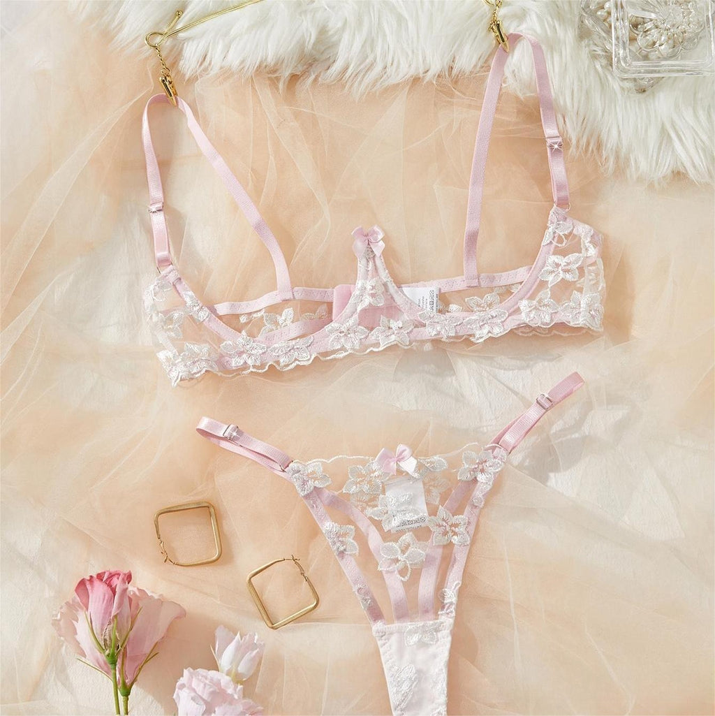 Hot INS Trend French Lace Embroidery Lingerie Set Half Cup Sexy Bra & Panty Set