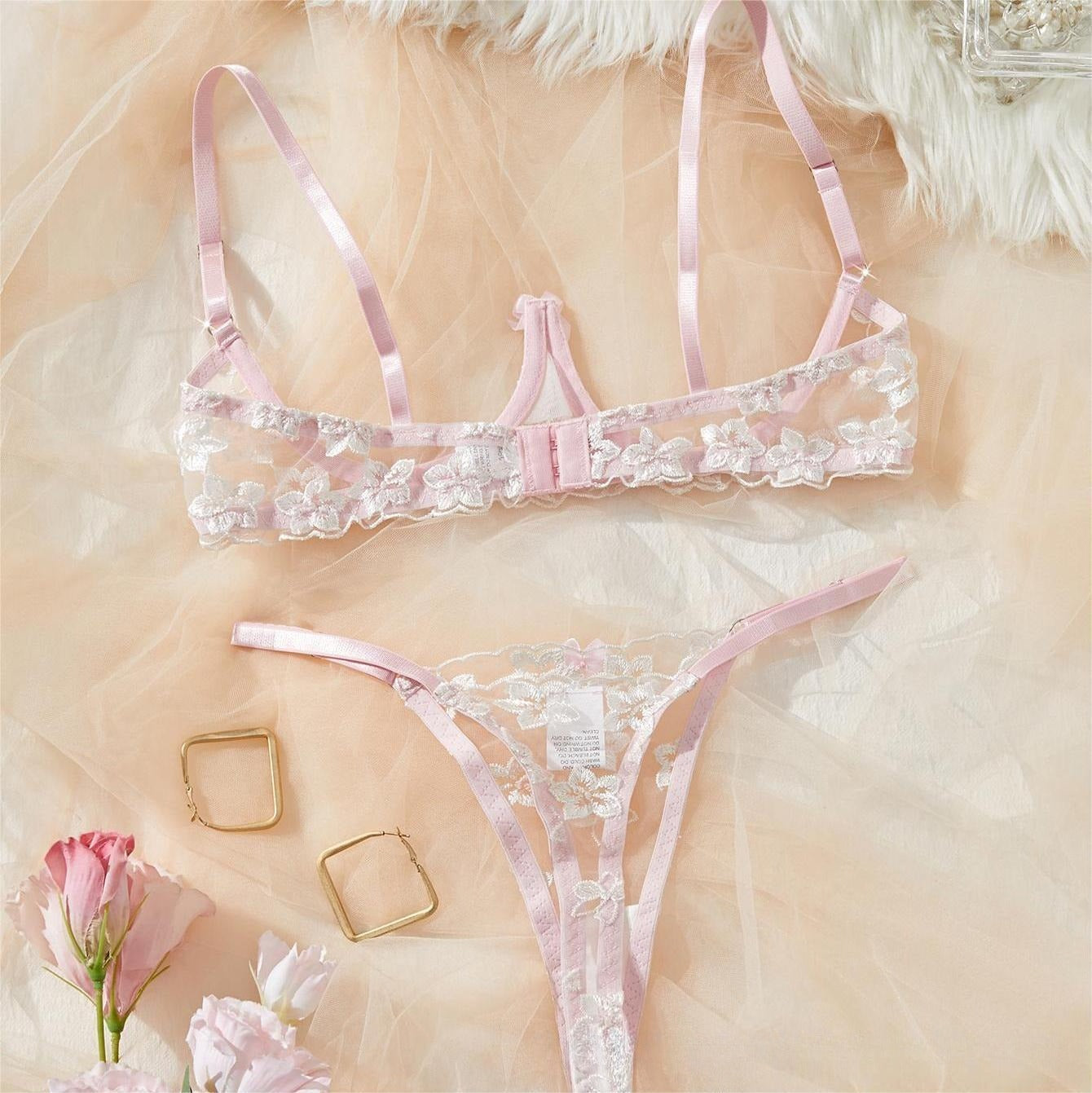 Hot INS Trend French Lace Embroidery Lingerie Set Half Cup Sexy Bra & Panty Set