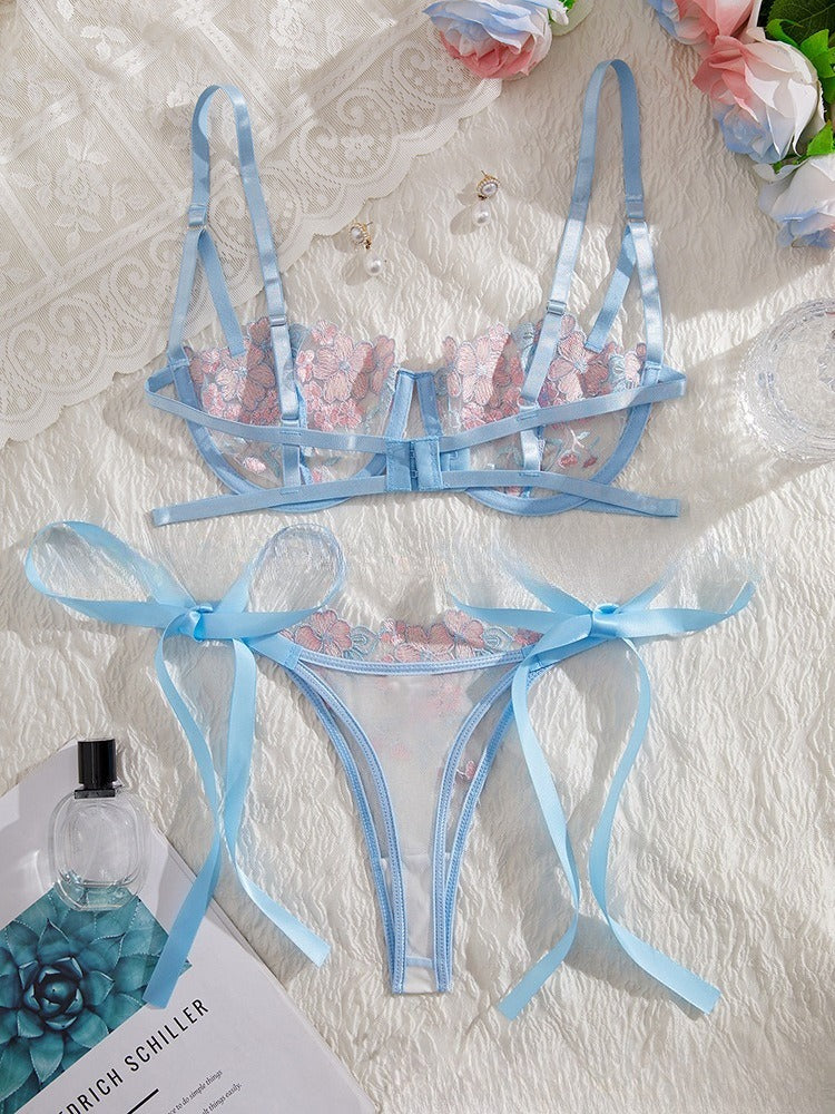 Sexy Sheer Lace Lingerie Set for Women – Tempting Transparent Bra & Panty Uniform with Push-Up Support, Flirty See-Through Design