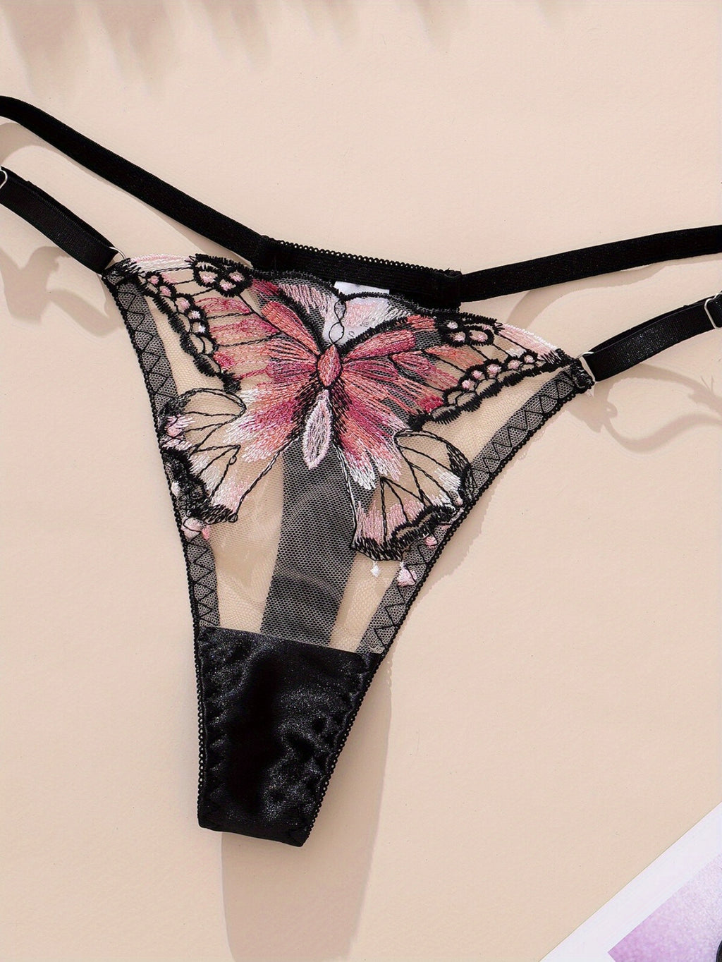 Elegant Embroidered Mesh Lingerie Set for Women-Satin Butterfly Floral Design, Breathable&Sexy Pure Desire Style