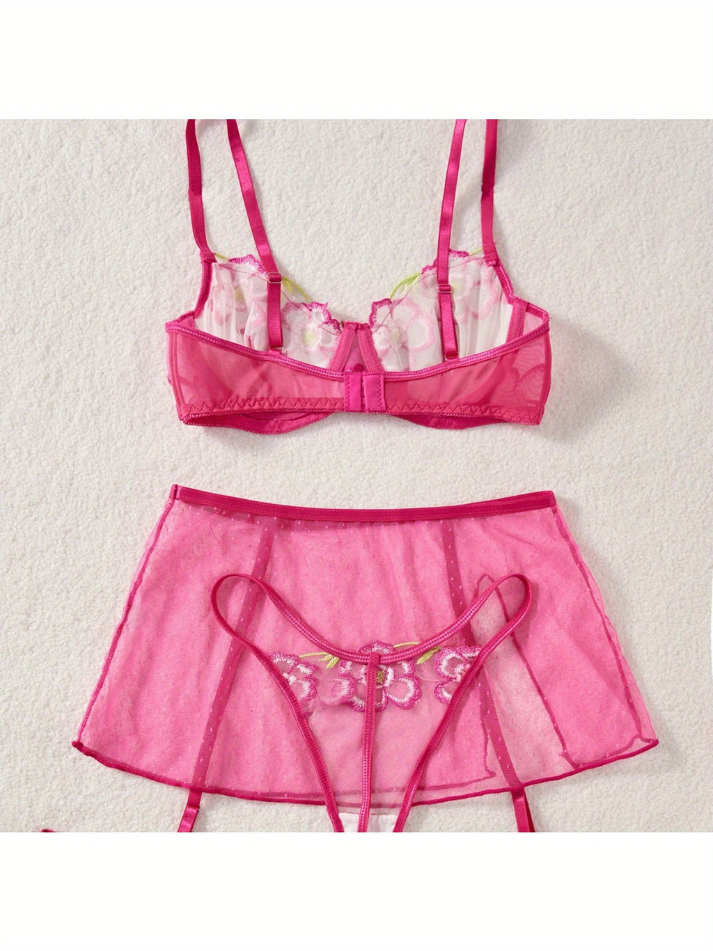 European Style Mesh Lingerie Set Delicate Floral Dress with Thong, Elegant & Sensual Nightwear for Women