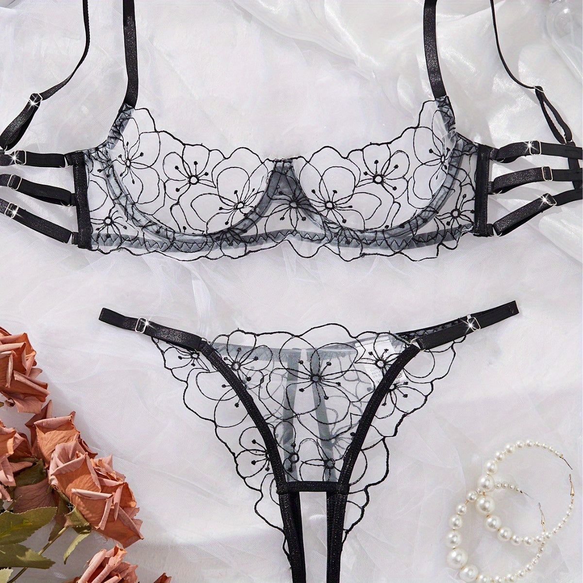 Sexy Pure Desire Lingerie Set-Sheer Lace High-Quality Hot-Selling Open-Crotch Bra Set