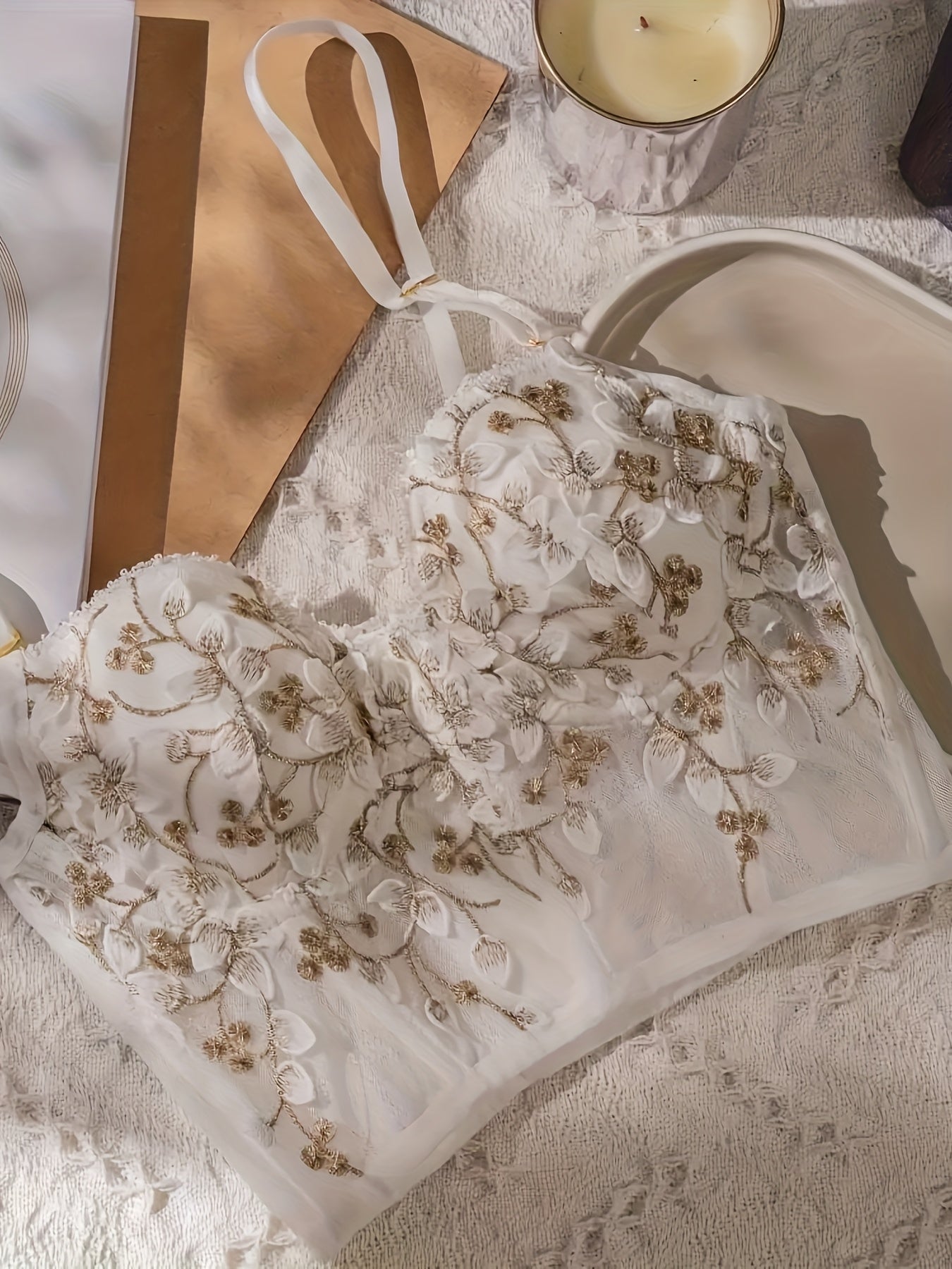 French Lace Bra-PushUp & Anti-Sagging, Tummy Control Underwire Bustier, Adjustable Straps Romantic Lingerie