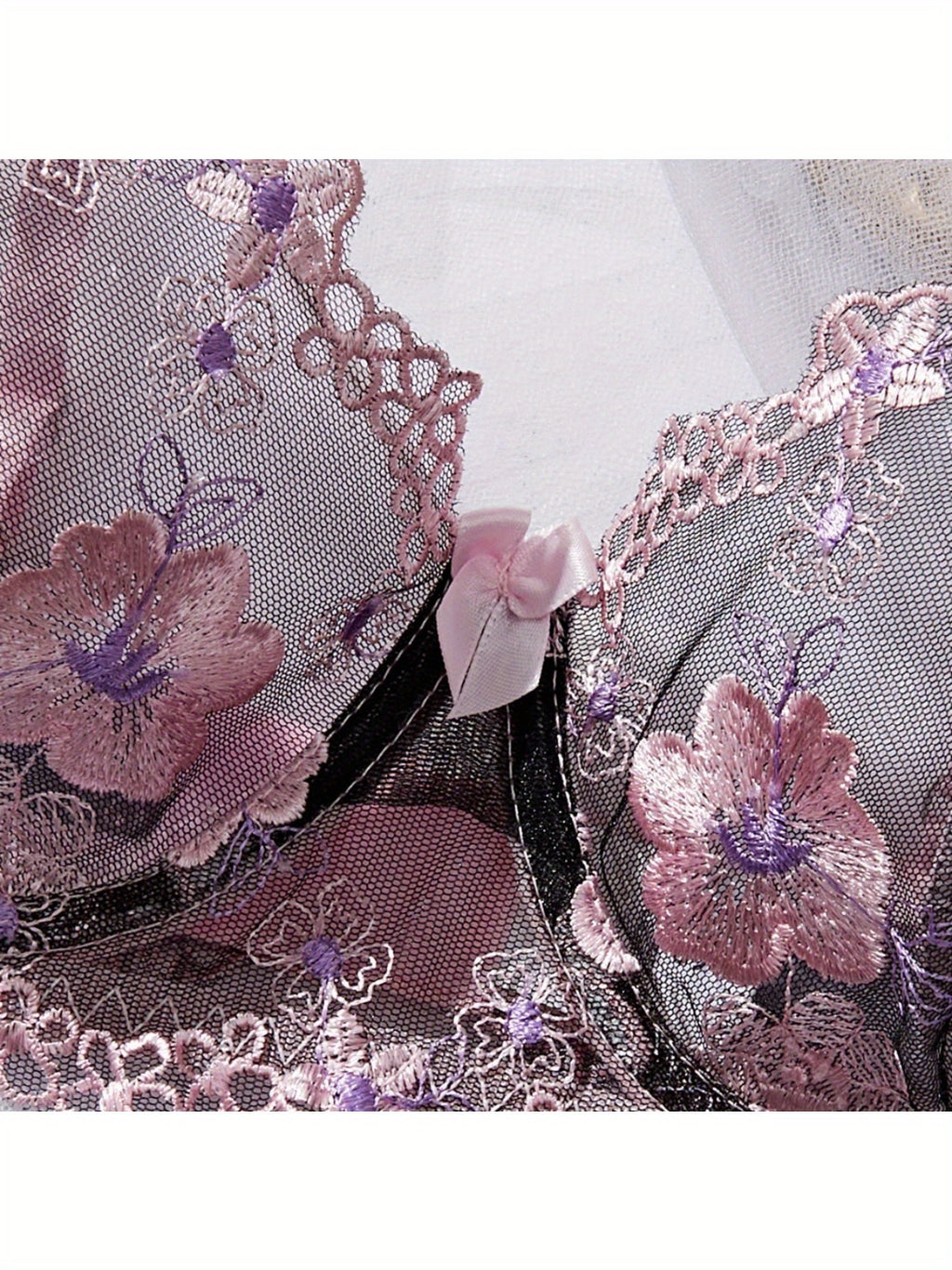 Bestseller Summer Sexy Lingerie Set - Sheer Ultra-Thin Pink Floral Pure Desire Breathable Erotic Bra&G-String Thong