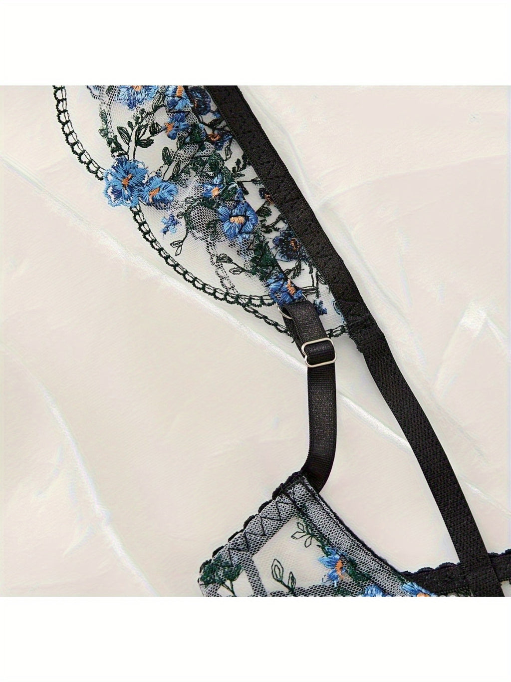 Sexy Sheer Embroidered Lingerie Set Hollow Out, Open Crotch, Adjustable Straps, Tempting Mesh Babydoll for Women