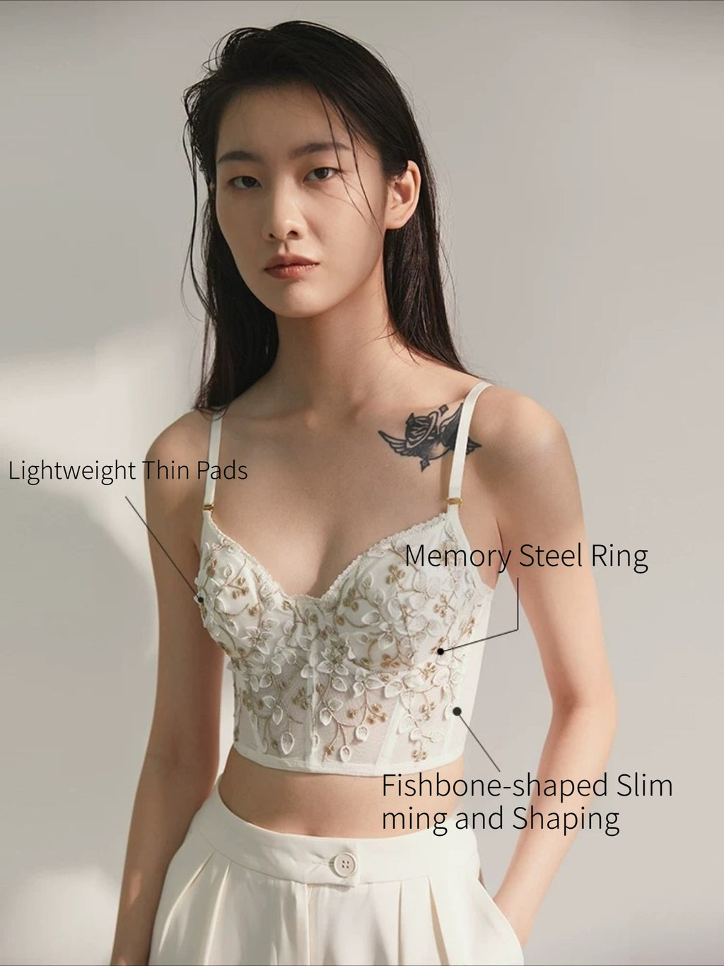 French Lace Bra-PushUp & Anti-Sagging, Tummy Control Underwire Bustier, Adjustable Straps Romantic Lingerie