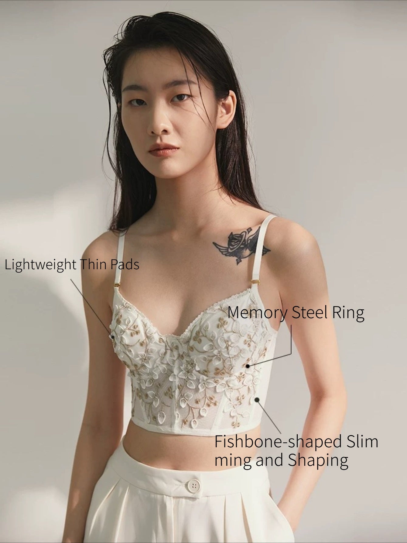 French Lace Bra-PushUp & Anti-Sagging, Tummy Control Underwire Bustier, Adjustable Straps Romantic Lingerie