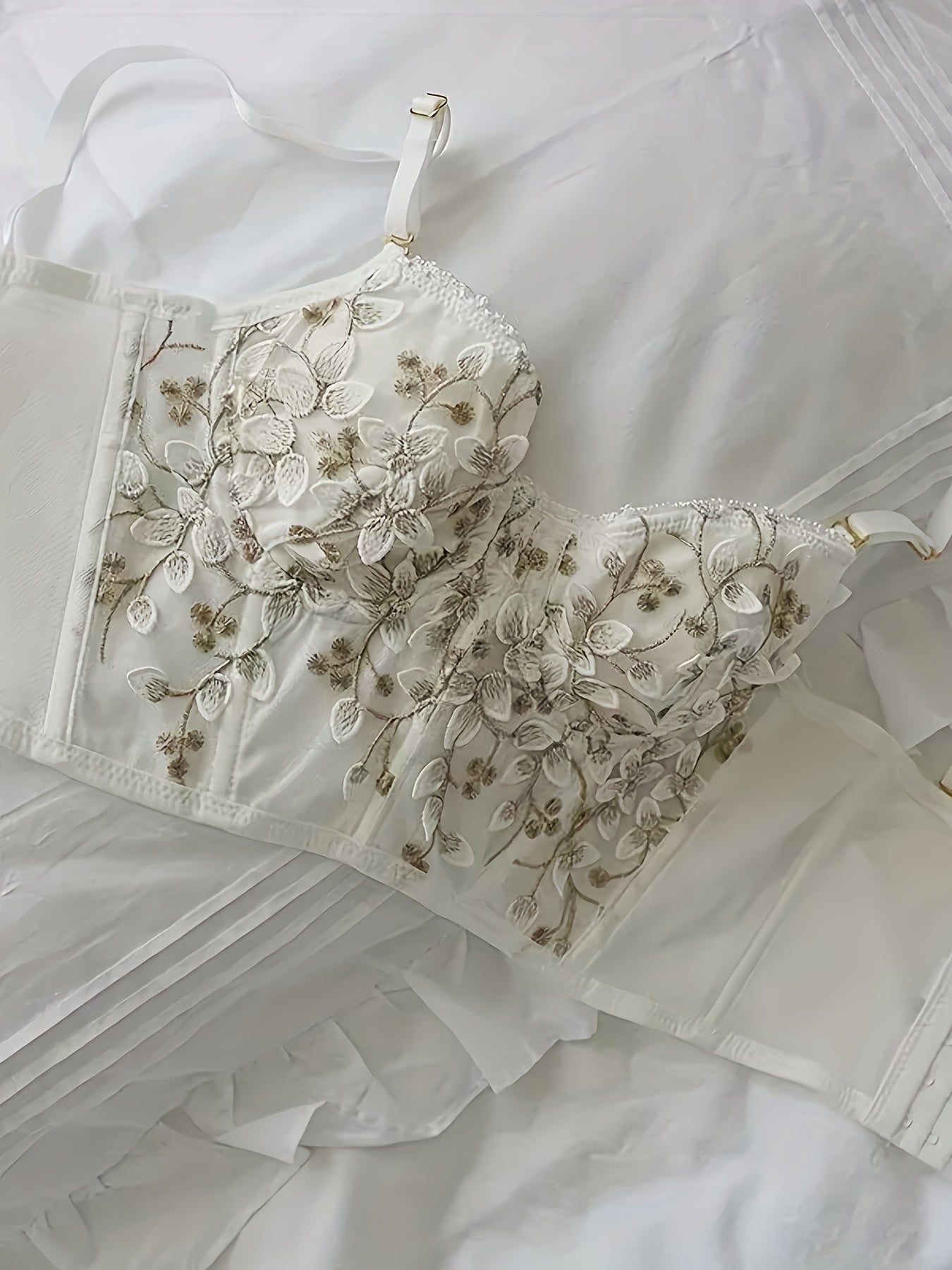 French Lace Bra-PushUp & Anti-Sagging, Tummy Control Underwire Bustier, Adjustable Straps Romantic Lingerie